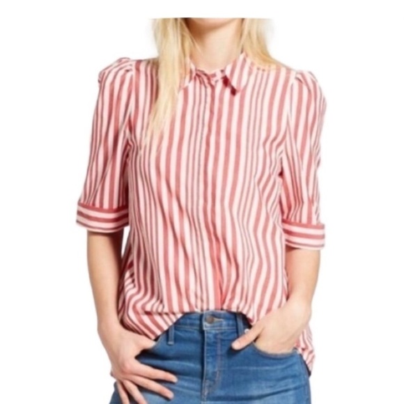 Who What Wear Tops - Who What Wear Red Striped Button Down Shirt